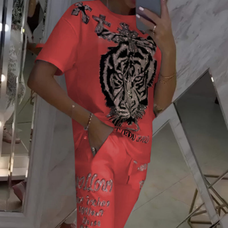 ⏳Oferta por tiempo limitado💥 Conjunto de 2 piezas con top informal con cordón y pantalón.🐯