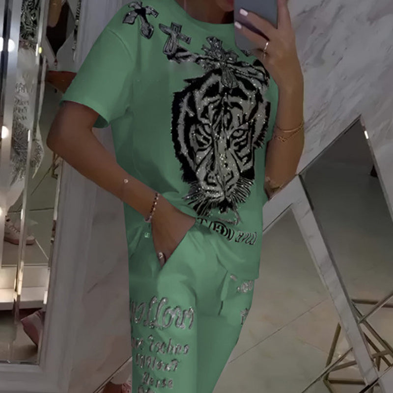 ⏳Oferta por tiempo limitado💥 Conjunto de 2 piezas con top informal con cordón y pantalón.🐯