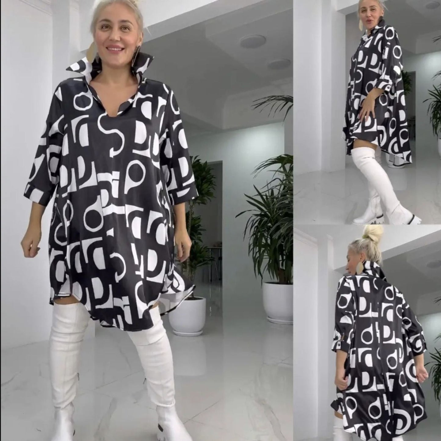 Vestido de camisa de moda con cuello en V y collar reversible