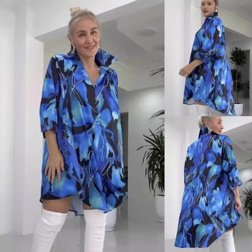 Vestido de camisa de moda con cuello en V y collar reversible