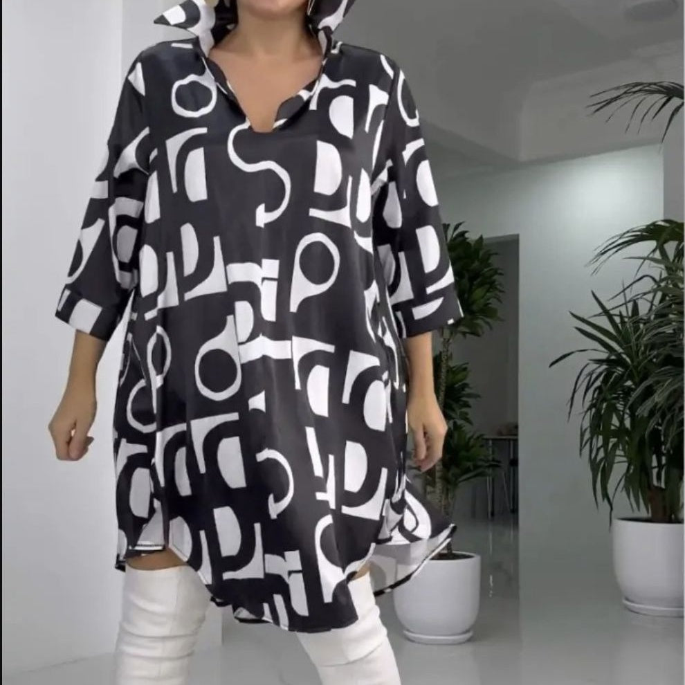 Vestido de camisa de moda con cuello en V y collar reversible