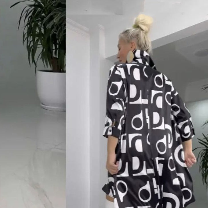 Vestido de camisa de moda con cuello en V y collar reversible