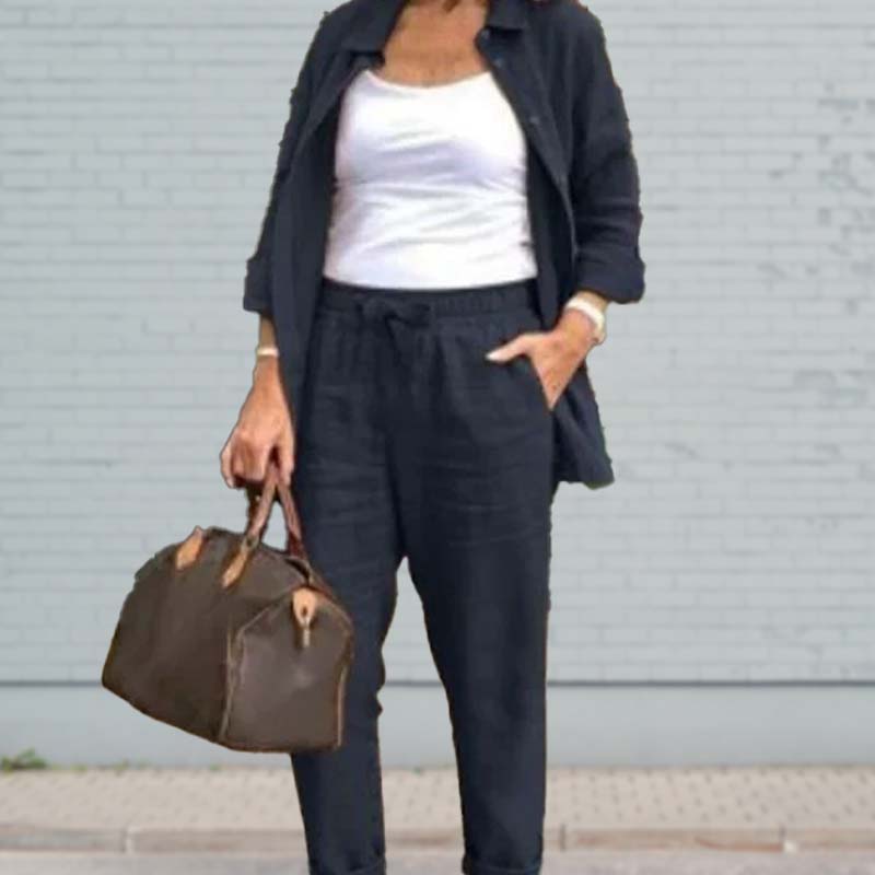 🌿 Nuevo lanzamiento en primavera 🌿 Conjunto de blusa y pantalón de manga larga de algodón y lino para mujer