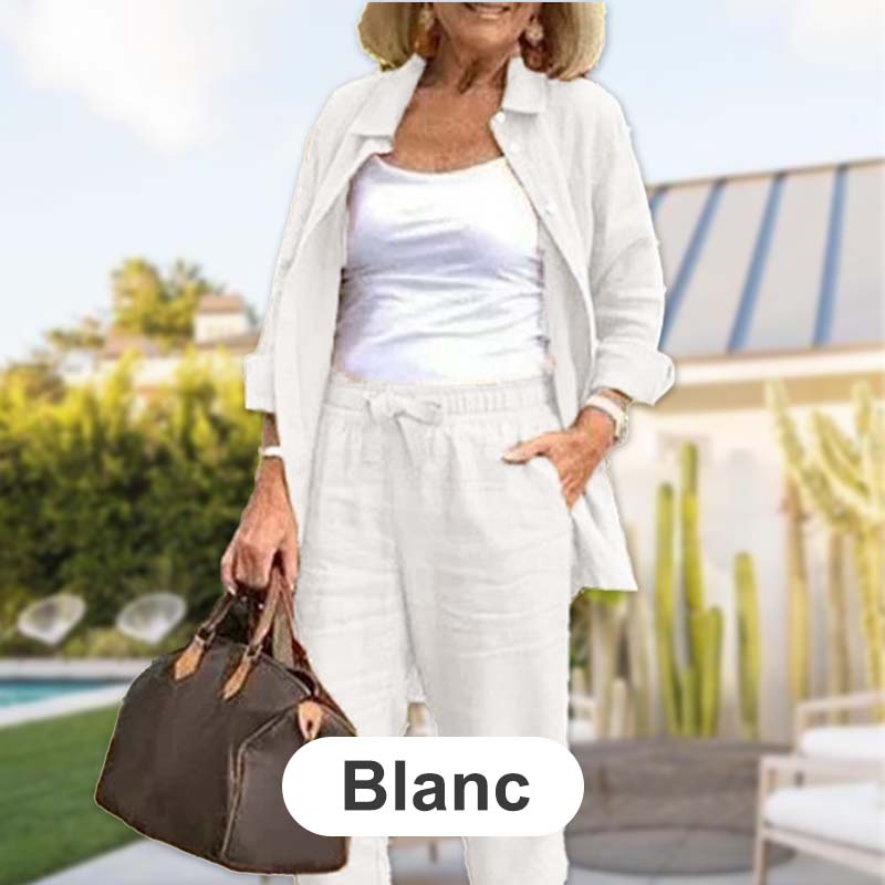 🌿 Nuevo lanzamiento en primavera 🌿 Conjunto de blusa y pantalón de manga larga de algodón y lino para mujer