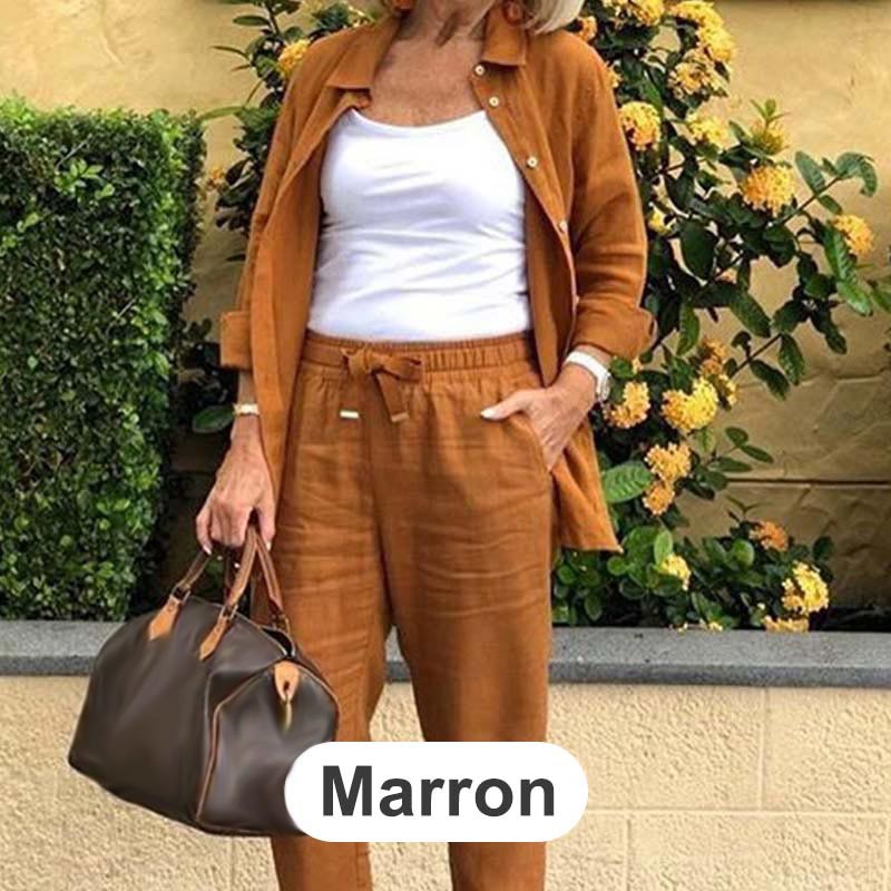 🌿 Nuevo lanzamiento en primavera 🌿 Conjunto de blusa y pantalón de manga larga de algodón y lino para mujer