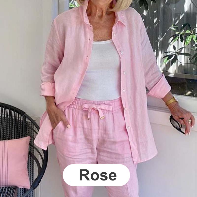 🌿 Nuevo lanzamiento en primavera 🌿 Conjunto de blusa y pantalón de manga larga de algodón y lino para mujer