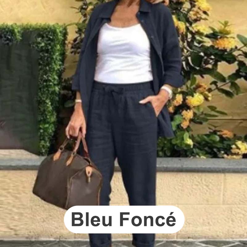 🌿 Nuevo lanzamiento en primavera 🌿 Conjunto de blusa y pantalón de manga larga de algodón y lino para mujer