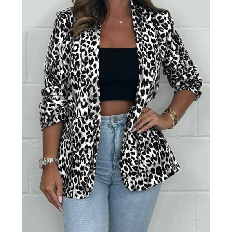 Langärmeliger Blazer mit Leopardenmuster für Damen