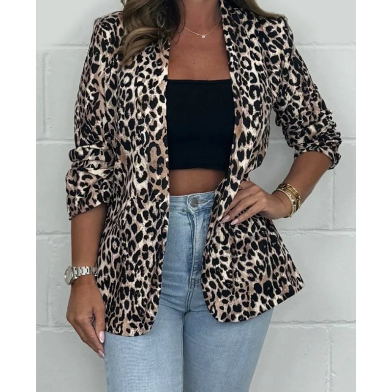 Langärmeliger Blazer mit Leopardenmuster für Damen