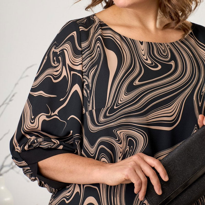 🍂Especiales de otoño🍂Vestido largo de manga tres cuartos con estampado de mármol