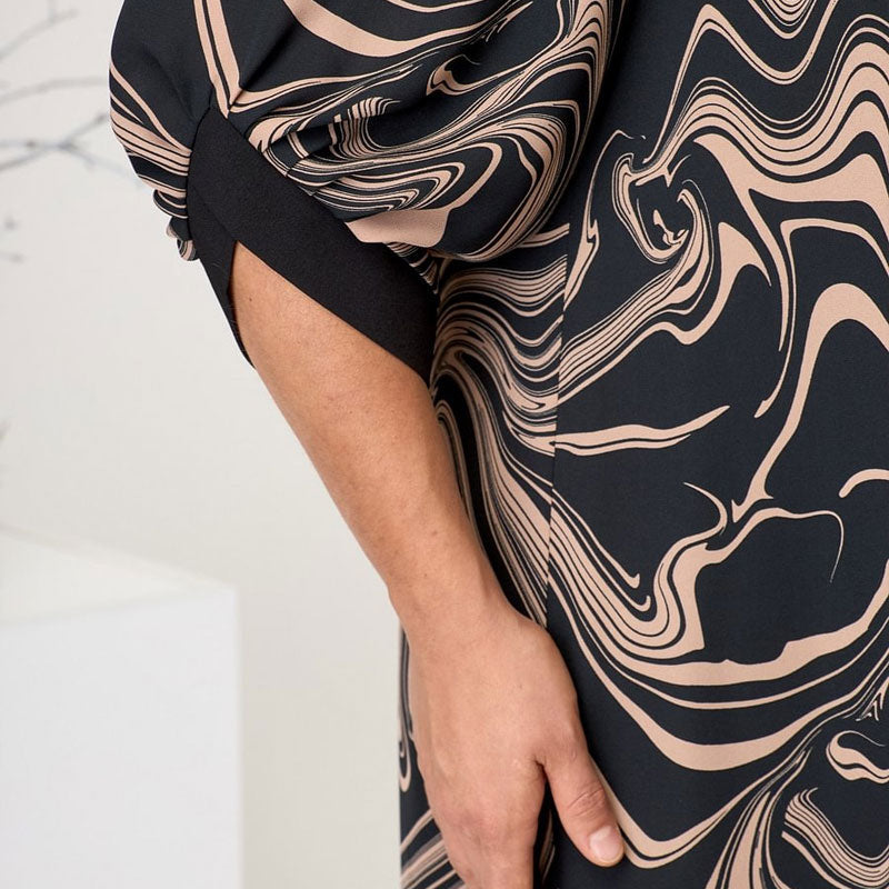🍂Especiales de otoño🍂Vestido largo de manga tres cuartos con estampado de mármol