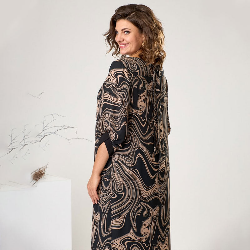 🍂Especiales de otoño🍂Vestido largo de manga tres cuartos con estampado de mármol