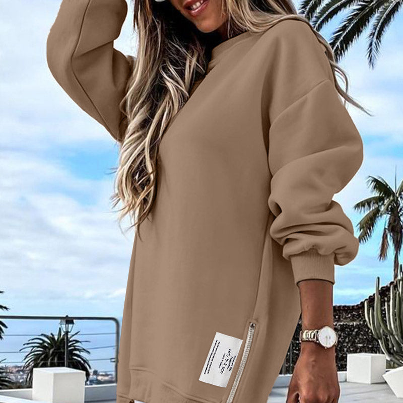 Séter de manga larga con la ranura con cremallera Vestido de sudadera informal