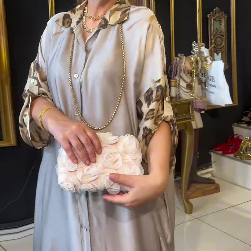 🔥HEISSER VERKAUF 50% - Bedrucktes Maxikleid mit langen Ärmeln und Revers für Damen