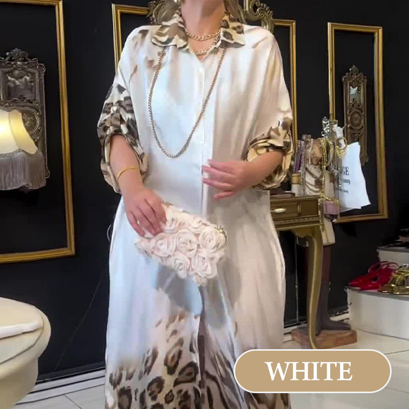 🔥HEISSER VERKAUF 50% - Bedrucktes Maxikleid mit langen Ärmeln und Revers für Damen