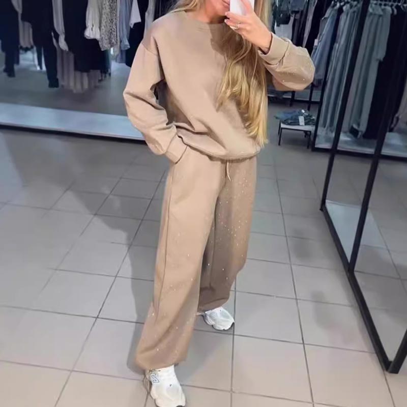 Damen Rundhalsausschnitt Lässiges Sport-Sweatshirt und Jogginghose 2-teiliges Set