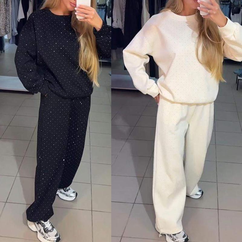 Damen Rundhalsausschnitt Lässiges Sport-Sweatshirt und Jogginghose 2-teiliges Set