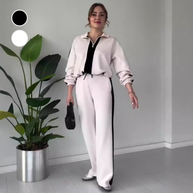 🍂Herbstverkauf 50% OFF💕Damen Reißverschluss Revers Tops & Hosen 2-Teiliges Set