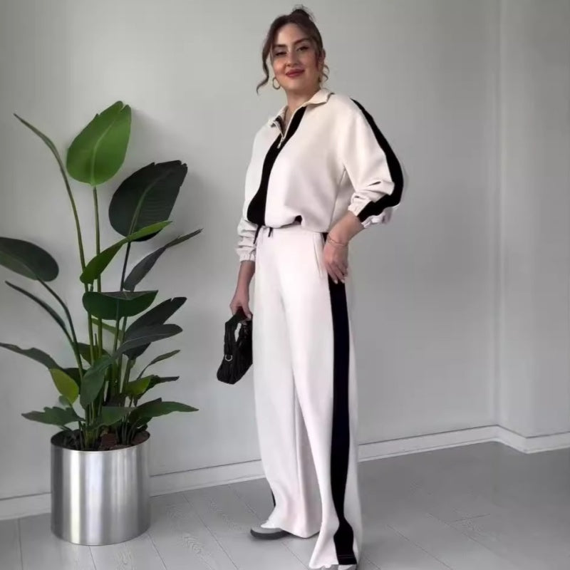 🍂Herbstverkauf 50% OFF💕Damen Reißverschluss Revers Tops & Hosen 2-Teiliges Set