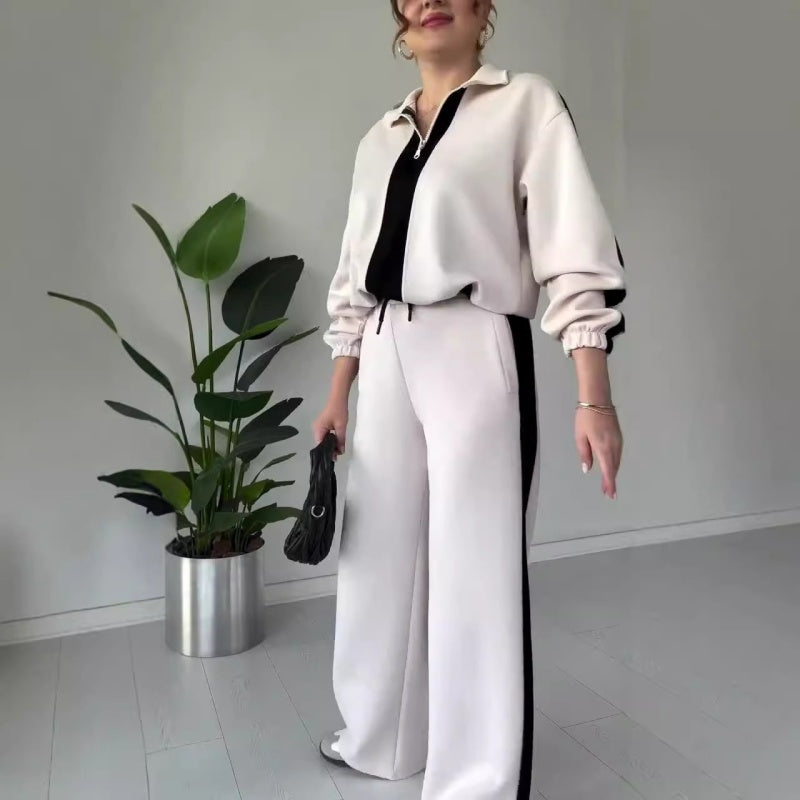 🍂Herbstverkauf 50% OFF💕Damen Reißverschluss Revers Tops & Hosen 2-Teiliges Set