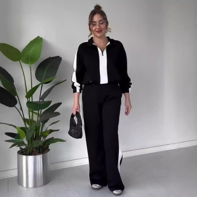 🍂Herbstverkauf 50% OFF💕Damen Reißverschluss Revers Tops & Hosen 2-Teiliges Set