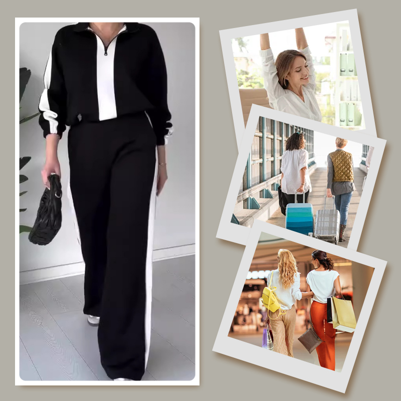 🍂Herbstverkauf 50% OFF💕Damen Reißverschluss Revers Tops & Hosen 2-Teiliges Set