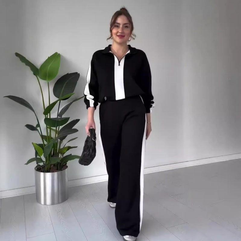 🍂Herbstverkauf 50% OFF💕Damen Reißverschluss Revers Tops & Hosen 2-Teiliges Set