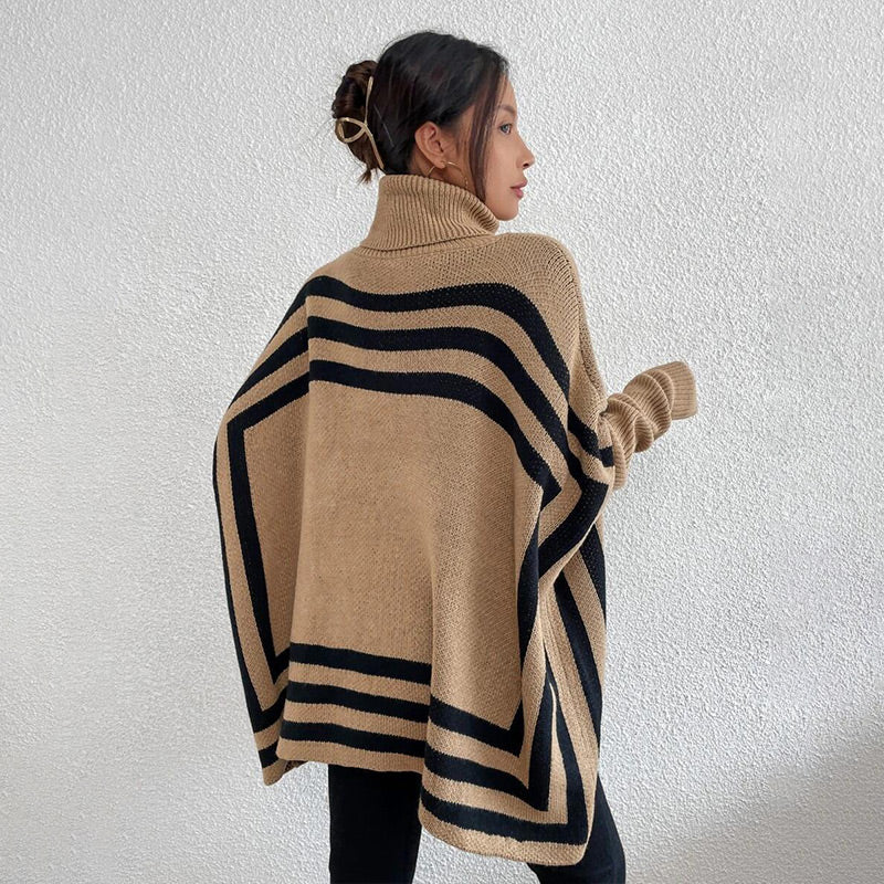 Frühzeitiger Weihnachtsverkauf 🎅Gestrickter Rollkragenpullover mit Fledermausärmeln und Streifen für Damen