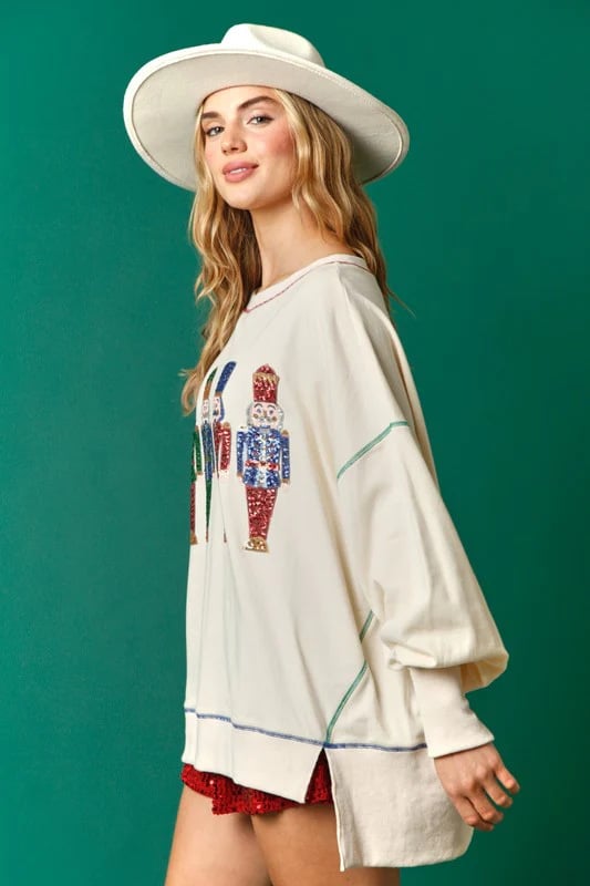 🔥Black Friday Sale🔥Christmas sequin print crew neck long sleeve sweatshirt