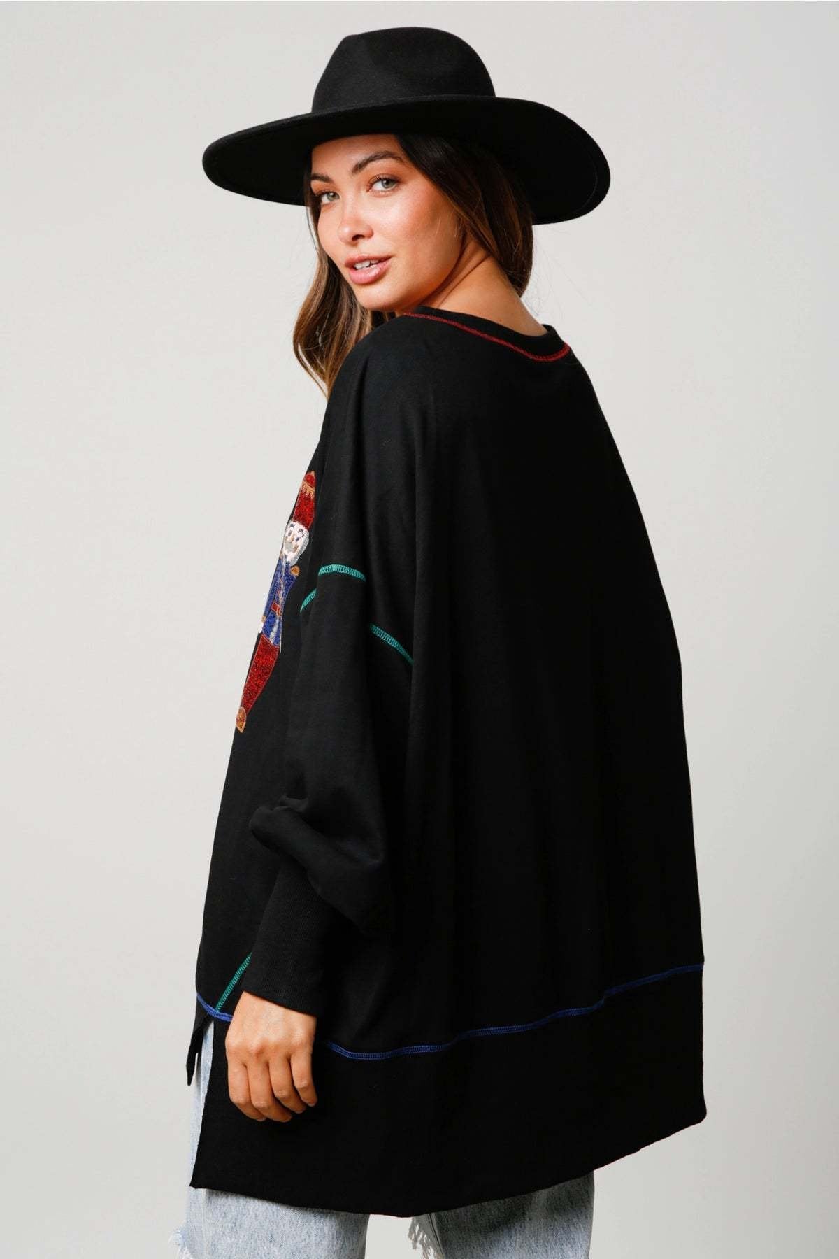 🔥Black Friday Sale🔥Christmas sequin print crew neck long sleeve sweatshirt