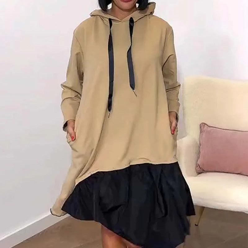 🎅Weihnachtsaktion 50% Rabatt🎄Stylisches, locker sitzendes Kleid mit gerüschtem Saum und Kapuze für Frauen