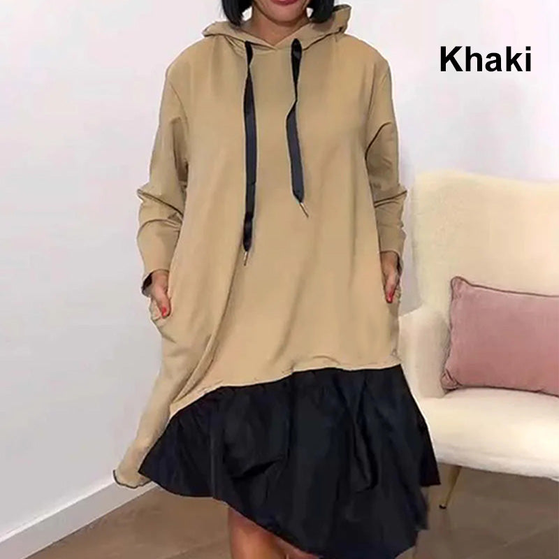 🎅Weihnachtsaktion 50% Rabatt🎄Stylisches, locker sitzendes Kleid mit gerüschtem Saum und Kapuze für Frauen