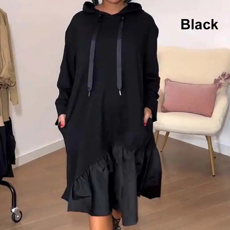 🎅Weihnachtsaktion 50% Rabatt🎄Stylisches, locker sitzendes Kleid mit gerüschtem Saum und Kapuze für Frauen