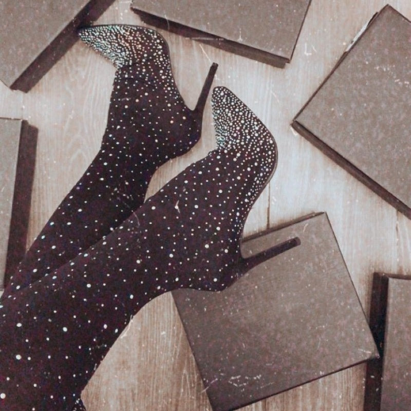 🌟50% RABATT✨Glitzernde Faux-Diamanten-Kniestiefel für Frauen✨