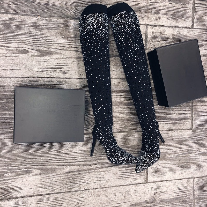 🌟50% RABATT✨Glitzernde Faux-Diamanten-Kniestiefel für Frauen✨