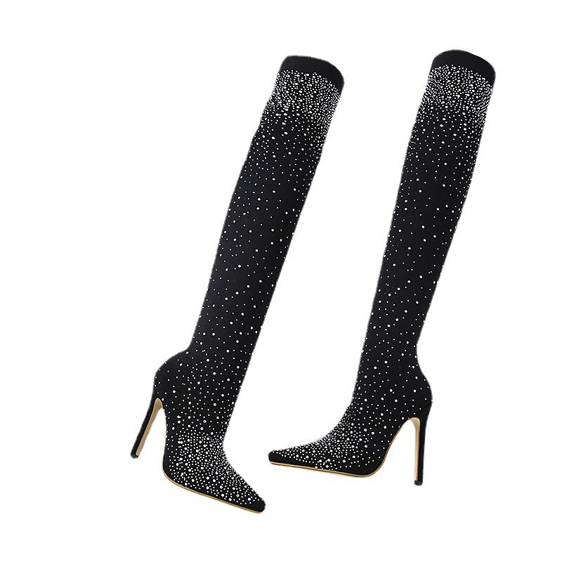 🌟50% RABATT✨Glitzernde Faux-Diamanten-Kniestiefel für Frauen✨