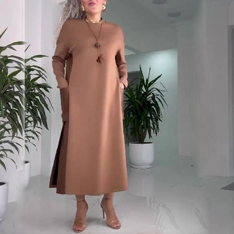 đĽKostenloser Versand Lässiges Damen Leder Patchwork Kleid mit Taschenâ¤ď¸Räumungsverkaufâ¤ď¸