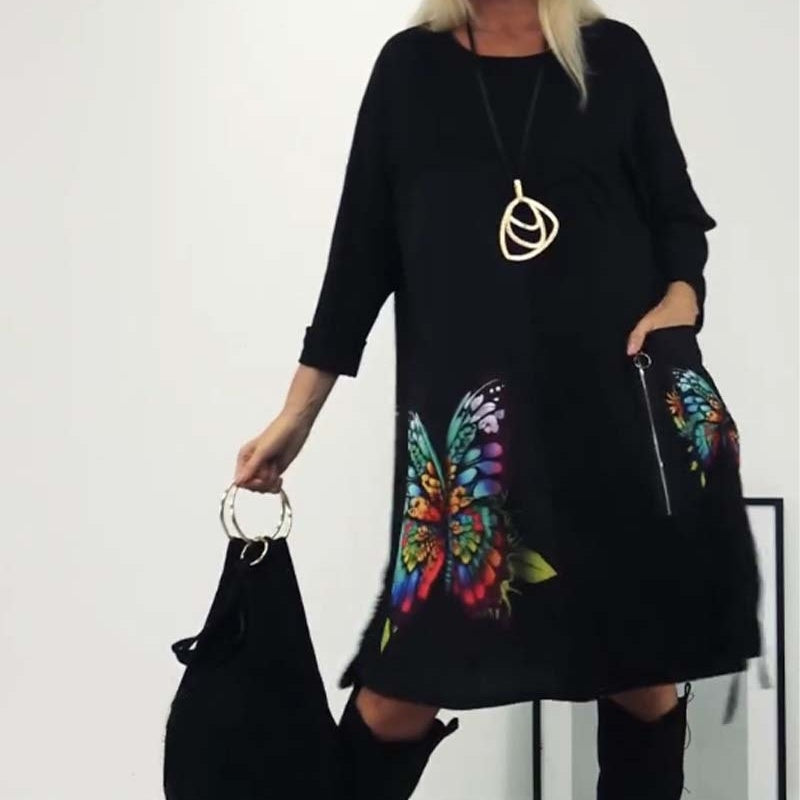 🎅Weihnachts-Specials🎁Lässiges Schmetterlingskleid mit Rundhalsausschnitt für Frauen