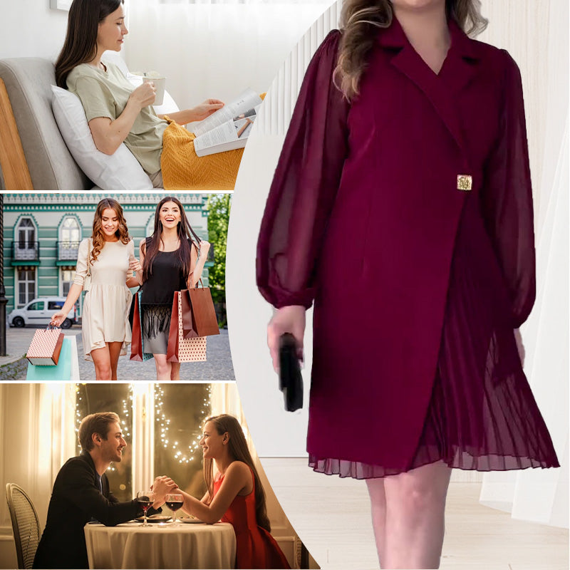 Unifarbenes Kleid mit Reverskragen und Rüschensaum