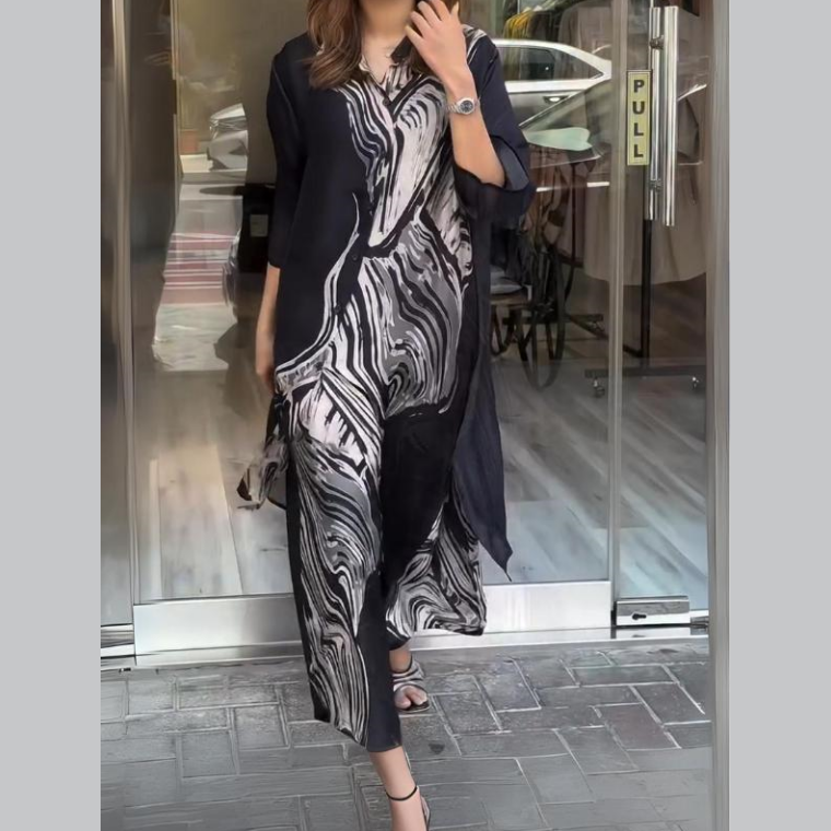 Zweiteiliges Set aus fließendem Hemdblusenkleid für Damen📦Freie Lieferung📦
