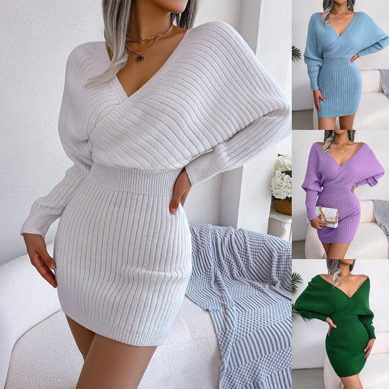 🎅Rebajas de Navidad - 50% de descuento🎄Minivestido sexy de punto con mangas largas de murciélago