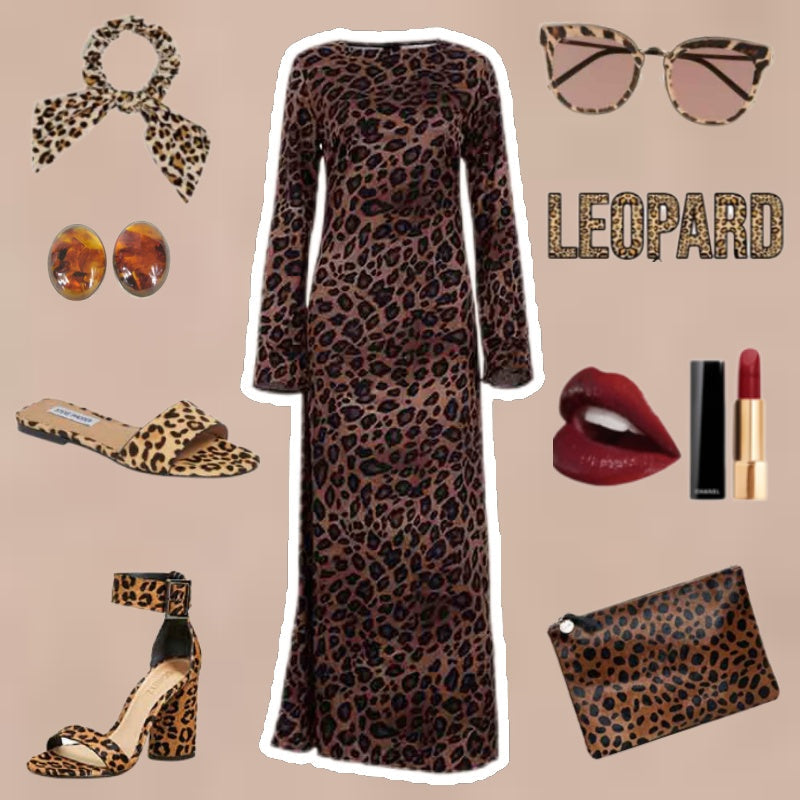 Sexy Kleid mit Leopardenmuster, Rundhalsausschnitt & extra langen Ärmeln für Damen