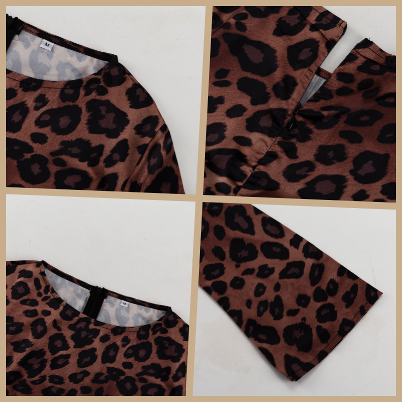 Sexy Kleid mit Leopardenmuster, Rundhalsausschnitt & extra langen Ärmeln für Damen