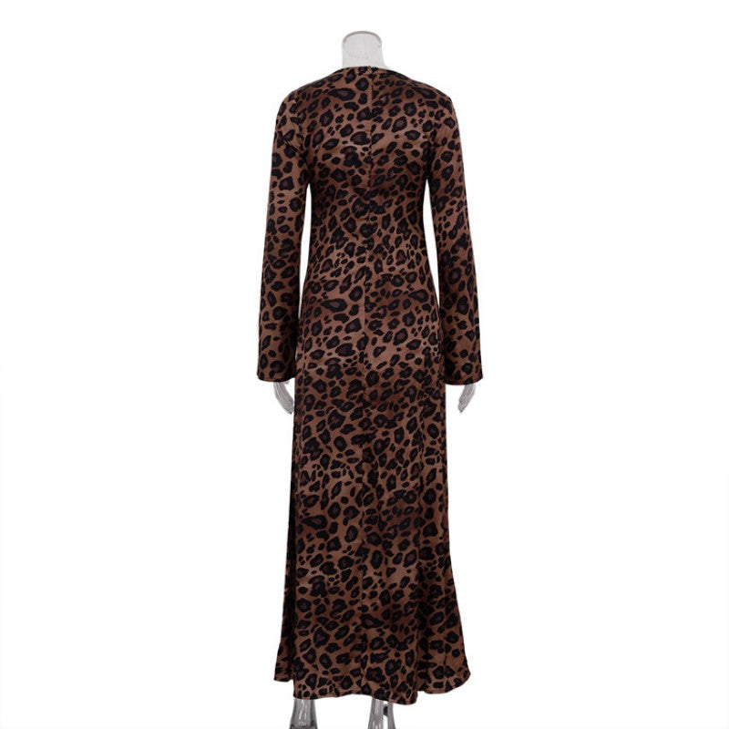 Sexy Kleid mit Leopardenmuster, Rundhalsausschnitt & extra langen Ärmeln für Damen