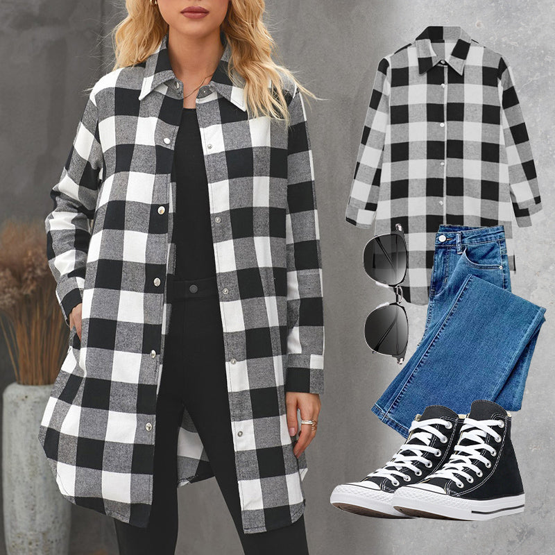 Chaqueta de camisa Longline cardada para mujeres