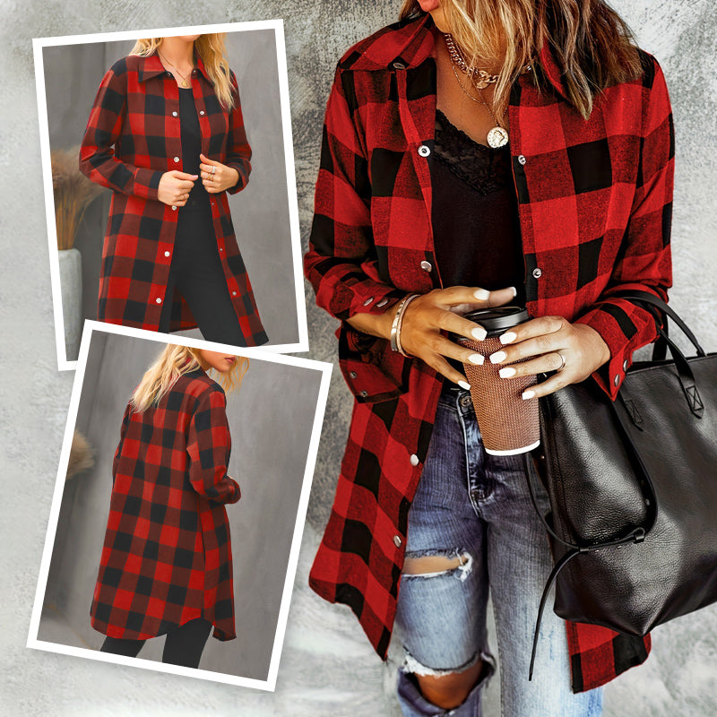 Chaqueta de camisa Longline cardada para mujeres