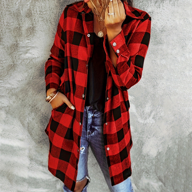 Chaqueta de camisa Longline cardada para mujeres