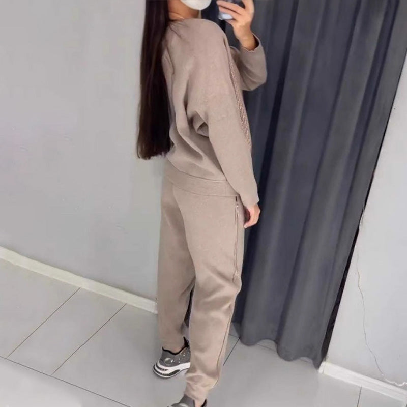 Bis zu 50% Rabatt!!🔥Damen Glitter Rhinestone Sweatshirt & Casual Hose 2-teiliges Set