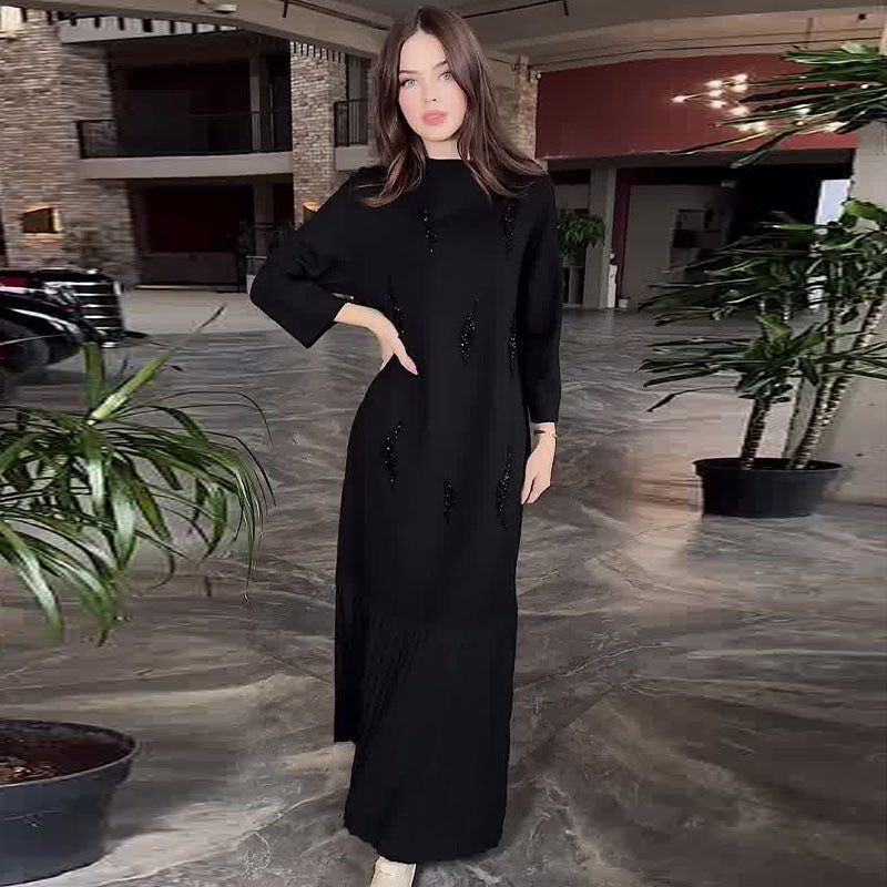 🖤Kostenlosen Versand🖤Elegantes knöchellanges Paillettenkleid mit Rundhalsausschnitt