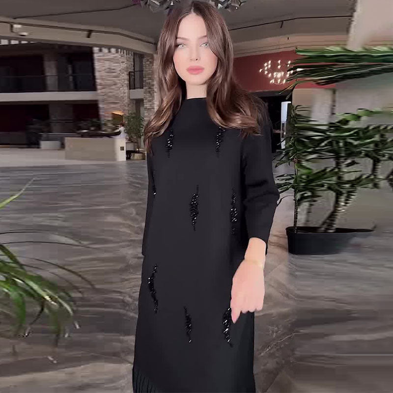 🖤Kostenlosen Versand🖤Elegantes knöchellanges Paillettenkleid mit Rundhalsausschnitt